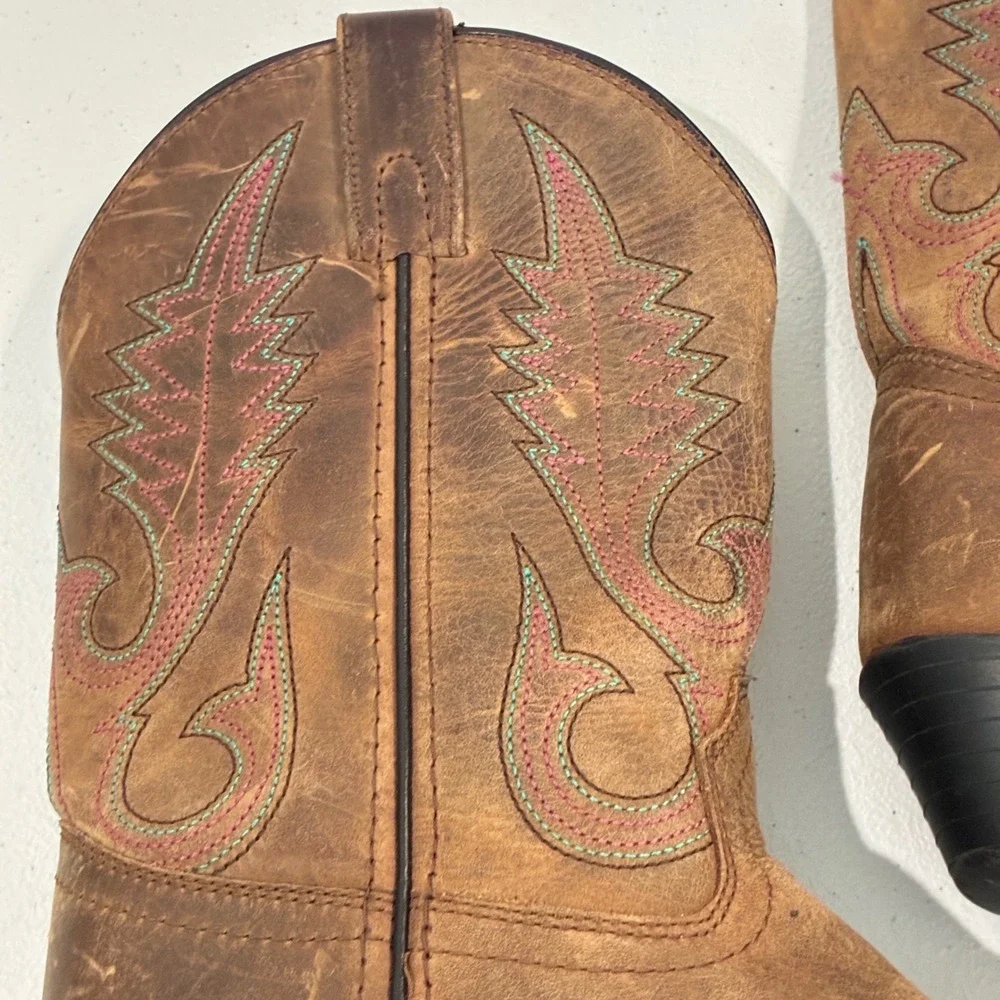Smoky Mountain Cowboy Boots Girls 2.5 Brown Leather Western Pink Stitch 3531C